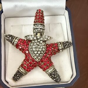 Red and Silver Starfish Brooch